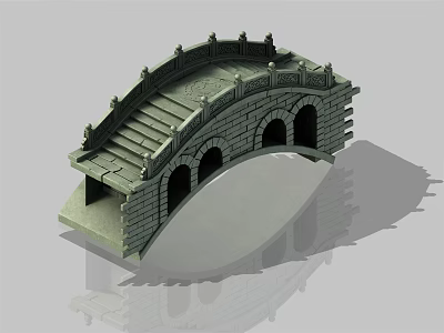 Classic Traditional Stone Arch Bridge With Decorative Railings And Stone Steps 3d model