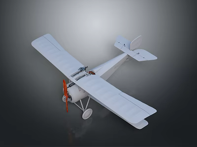 Vintage White Biplane Model Airplane With Red Propeller And White Wheels 3d model