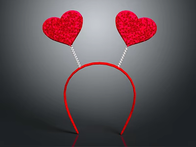 Red Decorative Headband With Two Sparkly Heart Shaped Ornaments on Gray Background 3d model