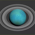 Glowing Blue Planet With White Rings And Reflection On Dark Background 3d model