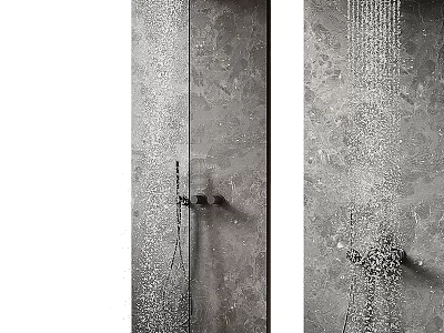 Modern Shower Sauna Interior Design With Rainfall Showerhead And Handheld Sprayer On Stone Wall 3d model
