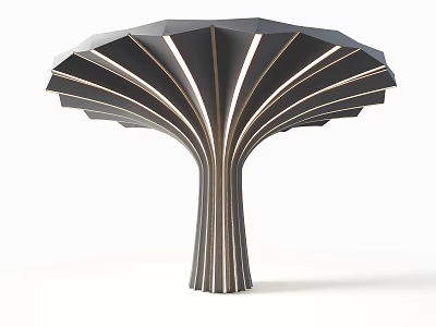Modern Artistic Column Featuring Fan Shaped Radiating Design Black Gold Stripes And Lighting 3d model