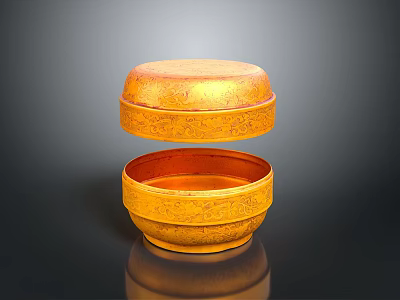 Open Golden Storage Box With Carved Patterns And Removable Lid 3d model