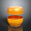 Open Golden Storage Box With Carved Patterns And Removable Lid