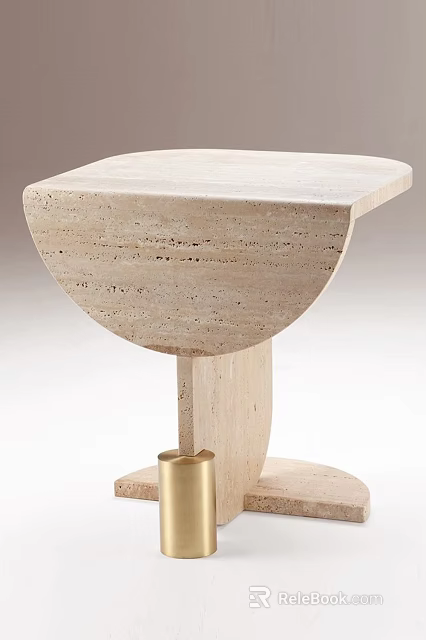 Minimalist Stone Side Table With Curved Top And Natural Textured Surface 3d model