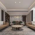 Elegant Luxury Modern Living Room Interior With Sofa Coffee Table Bookshelf And Chandelier