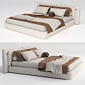 Modern Double Bed With Upholstered Headboard Plush Pillows And Cozy Blankets 3d model