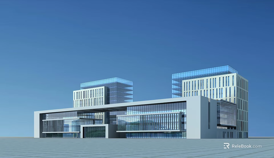 Modern Office Building Complex With Glass Facade And Spacious Plaza Design 3d model