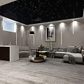 Home Theater Interior With Starry Ceiling Large Screen Comfortable Sofas And Soft Carpet 3d model