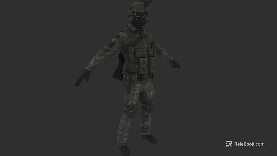 Game and Movie Military Character In Camouflage Uniform With Tactical Vest And Helmet 3d model 
