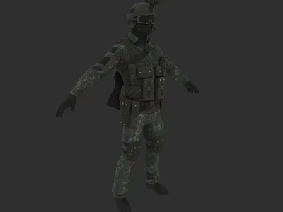 Game and Movie Military Character In Camouflage Uniform With Tactical Vest And Helmet 3d model