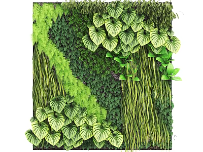 Lush Indoor Green Plant Wall With Various Leafy Foliage And Vine Elements 3d model