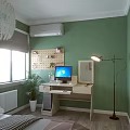 Modern Office Desk Setup With Computer Monitor Keyboard Mouse Green Plant And Wall Pegboard