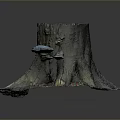 Natural Tree Stump Scene With Mushrooms Moss And Fallen Leaves Around Roots 3d model