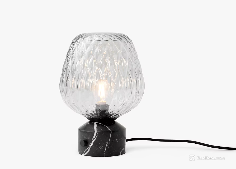 Modern Table Lamp With Transparent Textured Glass Shade And Black Marble Base 3d model 