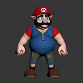 3D Cartoon Character Model With Red Hat Brown Mustache Blue Overalls And Shoes