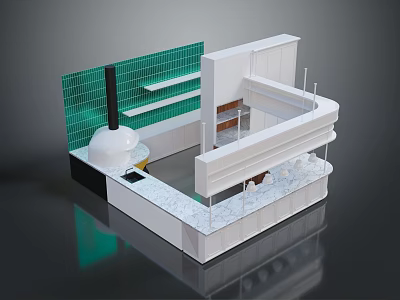 Modern Reception Desk With Green Tiled Backdrop White Structure And Marble Countertop 3d model