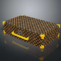 Black And Orange Patterned Cargo Box With Yellow Handles And Protective Corners 3d model
