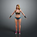 Child Girl 3D Model Wearing Sports Vest Denim Shorts And Sneakers On Grey Background