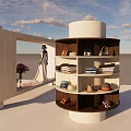 Clothing Store Mannequin In White Wedding Dress With Pink Flowers And Display Shelves Open Area