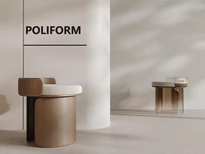 POLIFORM Sofa Stool With Round Design And Brown Leather For Modern Interior 3d model