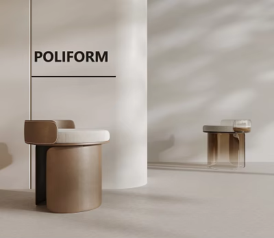 POLIFORM Sofa Stool With Round Design And Brown Leather For Modern Interior 3d model