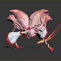 Game and Movie Character With Pink Hair Fox Ears White Pink Outfit And Flame Effects