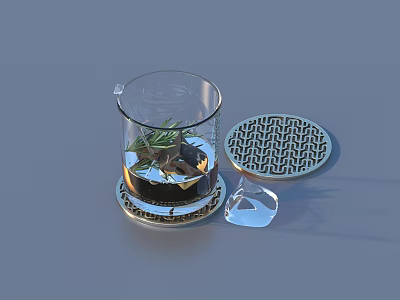 Refreshing Ice Drink With Green Herbs In Transparent Glass And Patterned Lid 3d model