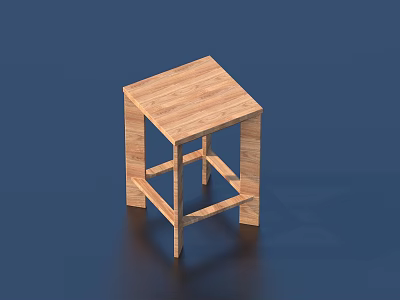 Simple Design Wooden Stool With Square Seat Four Legs And Cross Bars 3d model