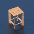 Simple Design Wooden Stool With Square Seat Four Legs And Cross Bars
