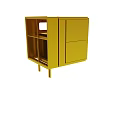 Yellow Cubic Storage Cabinet With Lattice Design And Drawer Compartments