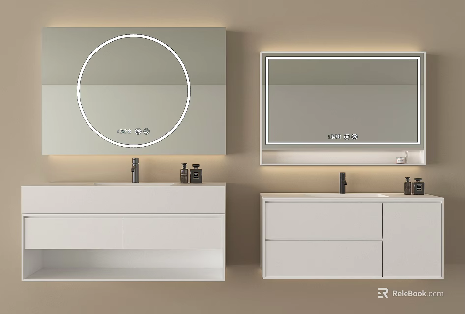 Modern Double Bathroom Vanity With White Cabinets LED Mirror And Drawers 3d model