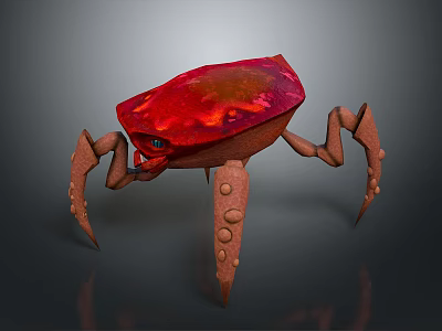 3D Fantasy Creature Character With Red Carapace Blue Eyes And Long Legs 3d model