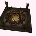 Mystical Ritual Platform With Flaming Center And Spiked Pillars On Cracked Ground