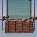 Building Components With Metal Scaffolding Support Brick Wall And Glass Panel