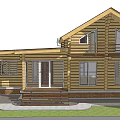 Two Story Wooden House Exterior With Large Windows Front Porch And Brick Foundation