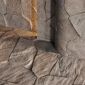 Natural Gray Stone Pavement With Irregular Slabs And Ornate Carved Sculpture