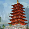 Red Multi Tiered Ancient Pagoda Architecture Surrounded by Mountain and Trees