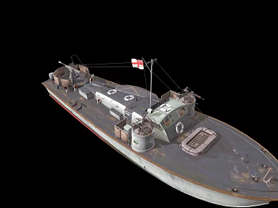 Military Warship With Naval Guns Flag Gray Hull And Deck Structure 3d model