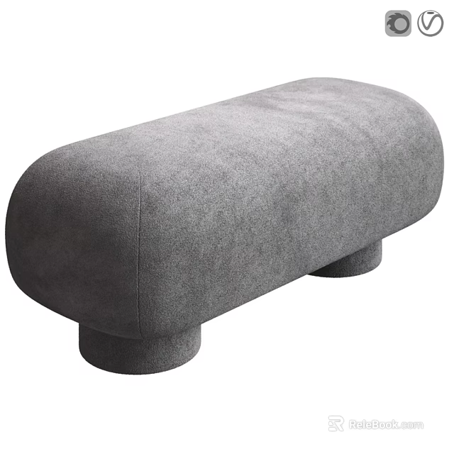 Modern Gray Upholstered Sofa Bench With Rounded Shape And Cylindrical Legs 3d model 