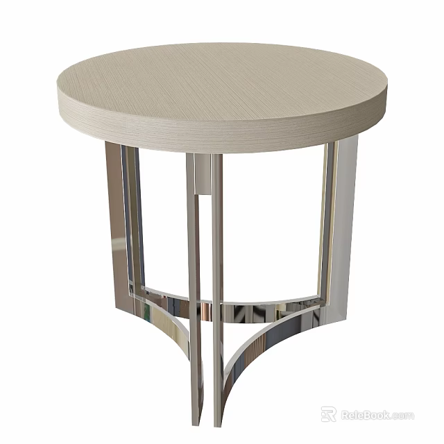 Modern Style Round Table With Light Colored Tabletop And Chrome Metal Legs 3d model