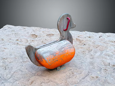Wooden Building Blocks Duck Shaped Rocker With Orange Seat Placed On Sand Surface 3d model