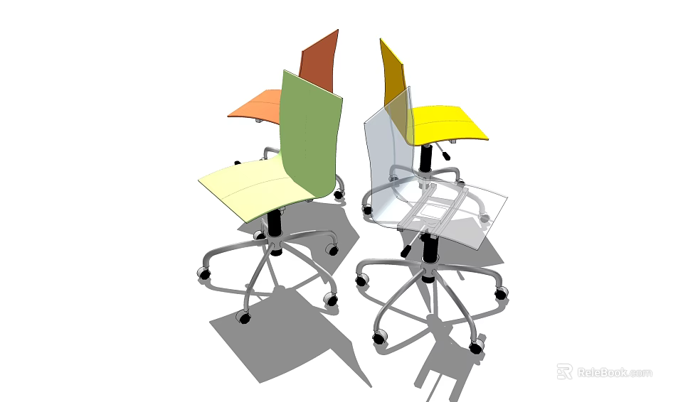 Modern Office Chair In Multicolored Tones With Rolling Wheels And Sleek Design 3d model 