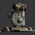 Heavy Duty Industrial Equipment With Metal Engine Wheel Base Mechanical Parts And Rustic Metal Platform