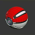 Red And Silver Poké Ball Design With Black Stripe And Blue Button