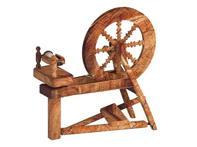 Traditional Handcrafted Wooden Spinning Wheel As Industrial Equipment For Textile Manufacturing Use 3d model