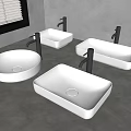 Modern White Bathroom Sinks Round and Square Shapes with Chrome Faucets on Gray Floor