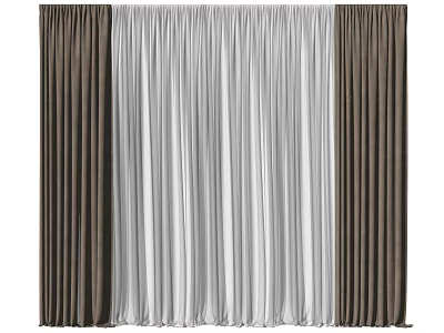 Dark Brown Velvet And White Sheer Floor Length Curtains For Modern Interior Design 3d model