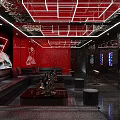 Modern KTV Interior Design Featuring Red Decor Sofa And Large TV Screen 3d model