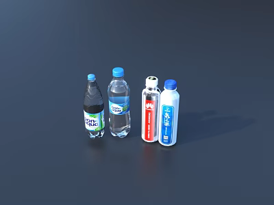 Various Bottled Drinks With Different Labels And Colors Arranged On Dark Surface 3d model